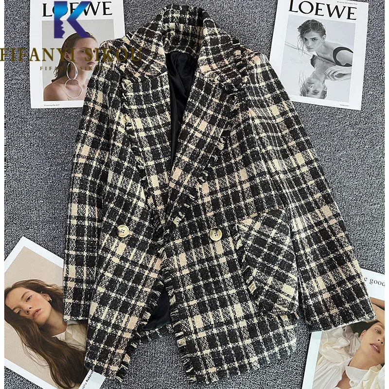 Black Plaid Blazer Jacket Women Autumn Winter Loose Chic Tweed Suit Jacket Female Double Breasted Casual Fashion Blazers Coat
Black Plaid Blazer Jacket Women Autumn Winter Loose Chic Tweed Suit Jacket Female Double Breasted Casual Fashion Blazers Coat