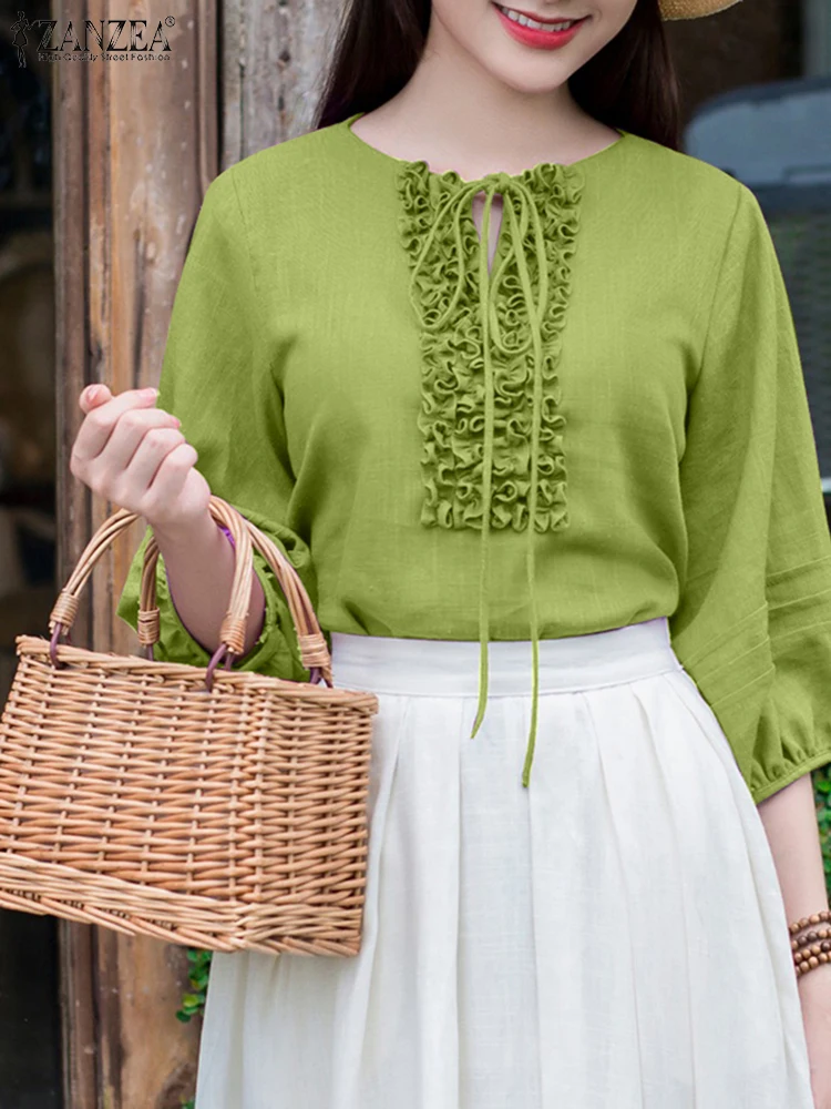 ZANZEA Summer Women Blouse 2025 Fashion Puff Sleeve Tunic Tops Casual Solid Color Ruffled Shirts Elegant Office Bandage Blusas
ZANZEA Summer Women Blouse 2025 Fashion Puff Sleeve Tunic Tops Casual Solid Color Ruffled Shirts Elegant Office Bandage Blusas