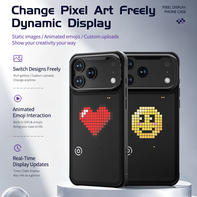 1PCS Rechargeable LED Pixel Dynamic Case for iPhone 17 Series, Shockproof Protective Phone Cover with Foldable Kickstand
1PCS Rechargeable LED Pixel Dynamic Case for iPhone 17 Series, Shockproof Protective Phone Cover with Foldable Kickstand