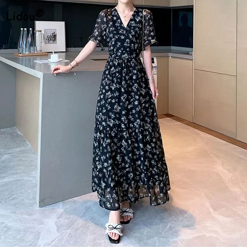 Elegant Fashion V-Neck Floral Dresses for Female Casual Short Sleeve Vintage Chiffon Ankle Dress Summer New Women's Clothing
Elegant Fashion V-Neck Floral Dresses for Female Casual Short Sleeve Vintage Chiffon Ankle Dress Summer New Women's Clothing