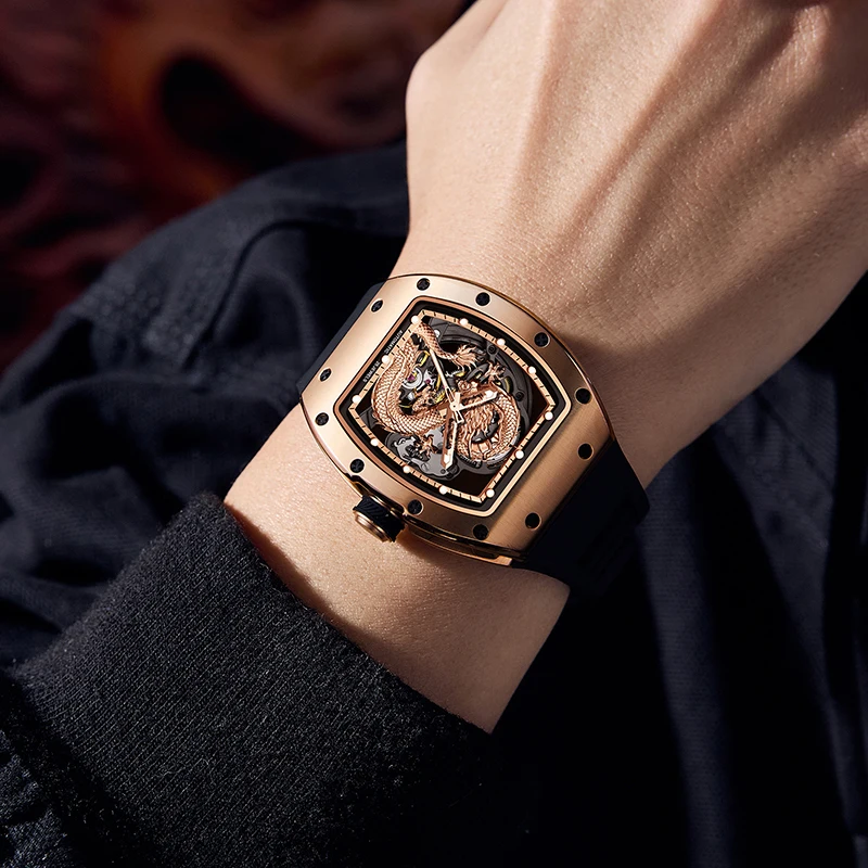 Men Automatic Watch Tonneau Mechanical Wristwatch 3Bar Luminous Dragon Dial Durable Silicone Strap Automatic Watch Reloj Hombre
Men Automatic Watch Tonneau Mechanical Wristwatch 3Bar Luminous Dragon Dial Durable Silicone Strap Automatic Watch Reloj Hombre