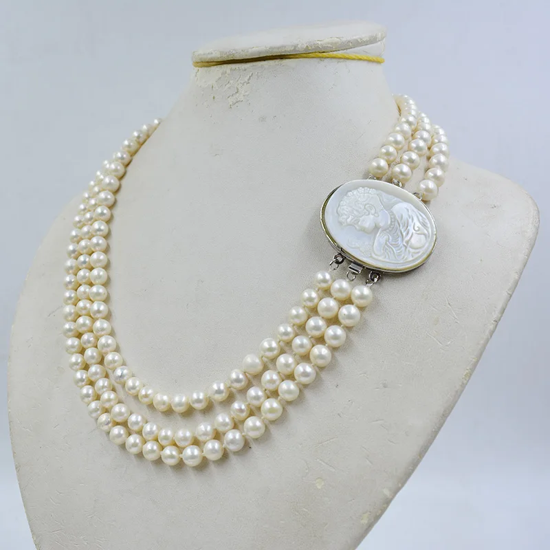 3 rows 7MM natural white cultured freshwater pearl necklace. Glamour Women Wedding Party Gift Luxury Jewelry
3 rows 7MM natural white cultured freshwater pearl necklace. Glamour Women Wedding Party Gift Luxury Jewelry
