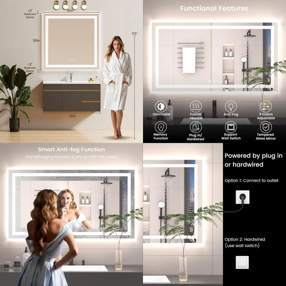 36 Настенное светодиодное зеркало для ванной комнаты с защитой от запотевания, подсветкой и передним освещением, высоким CRI, закаленным стеклом, регулируемой яркостью, небьющимся
36 Настенное светодиодное зеркало для ванной комнаты с защитой от запотевания, подсветкой и передним освещением, высоким CRI, закаленным стеклом, регулируемой яркостью, небьющимся