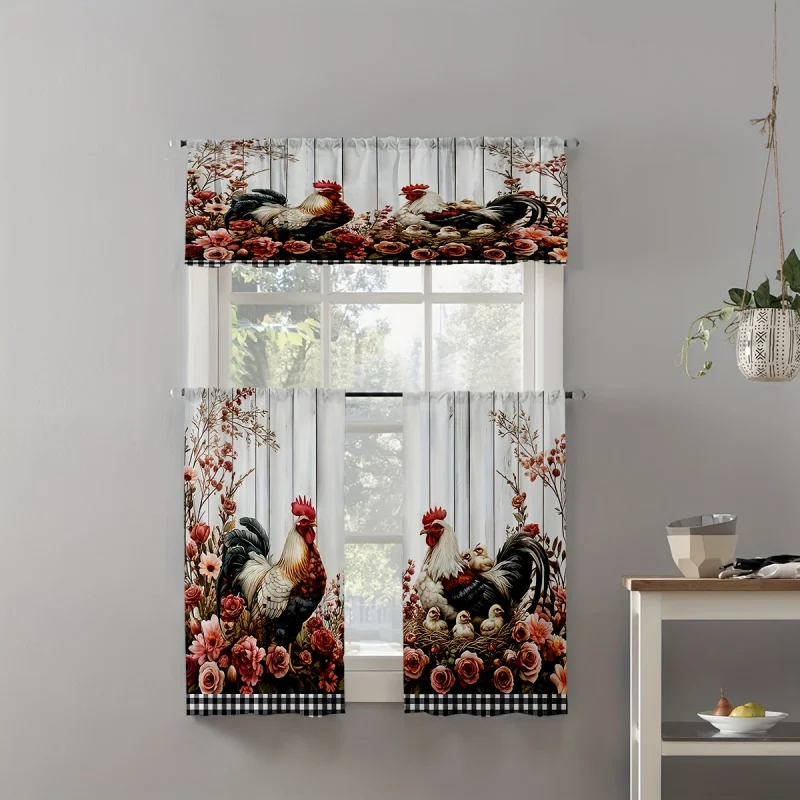 VIKAMA 3pc Kitchen Curtain Set, Rod Pocket Valance & Tiers, Vintage Pink Rooster Floral For Kitchen Living Xmas Decor
VIKAMA 3pc Kitchen Curtain Set, Rod Pocket Valance & Tiers, Vintage Pink Rooster Floral For Kitchen Living Xmas Decor