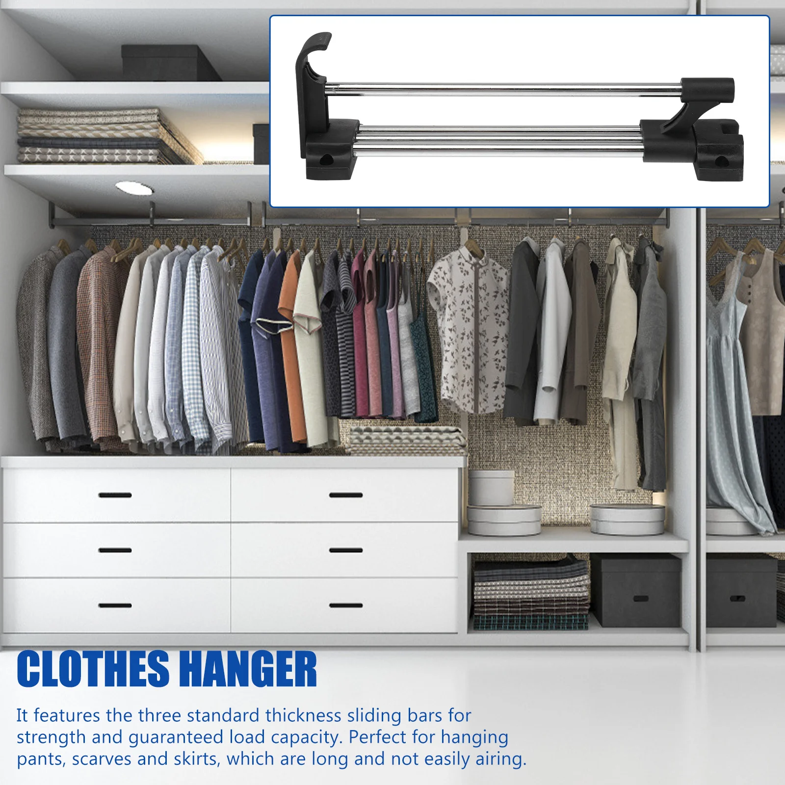 Retractable Stainless Steel Wardrobe Rail Clothes Hanger Luxury B Type Silver 300mm Non Slip Coat Racks Closet Rod for Hanging 
Retractable Stainless Steel Wardrobe Rail Clothes Hanger Luxury B Type Silver 300mm Non Slip Coat Racks Closet Rod for Hanging