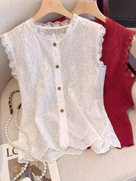 Lace Hollow out Hook Flower Women's Sleeveless Shirt Summer 2025 New Design Sensation Small Audience Outerwear Vest Shoulder Top
Lace Hollow out Hook Flower Women's Sleeveless Shirt Summer 2025 New Design Sensation Small Audience Outerwear Vest Shoulder Top