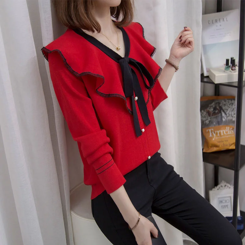 Lace-up Female New V-Neck Knitted Sweater Long-Sleeved Pullover Spring/Summer Casual Solid Base Thin Women Top T34
Lace-up Female New V-Neck Knitted Sweater Long-Sleeved Pullover Spring/Summer Casual Solid Base Thin Women Top T34