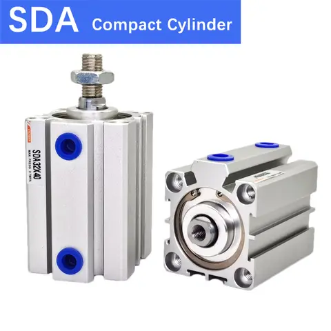 SDA16 20 25 32 40 50 63 80 100mm Çap Kompakt İnce Hava Silindiri 5-100mm İnme Çift Etkili Alüminyum Pnömatik Silindir