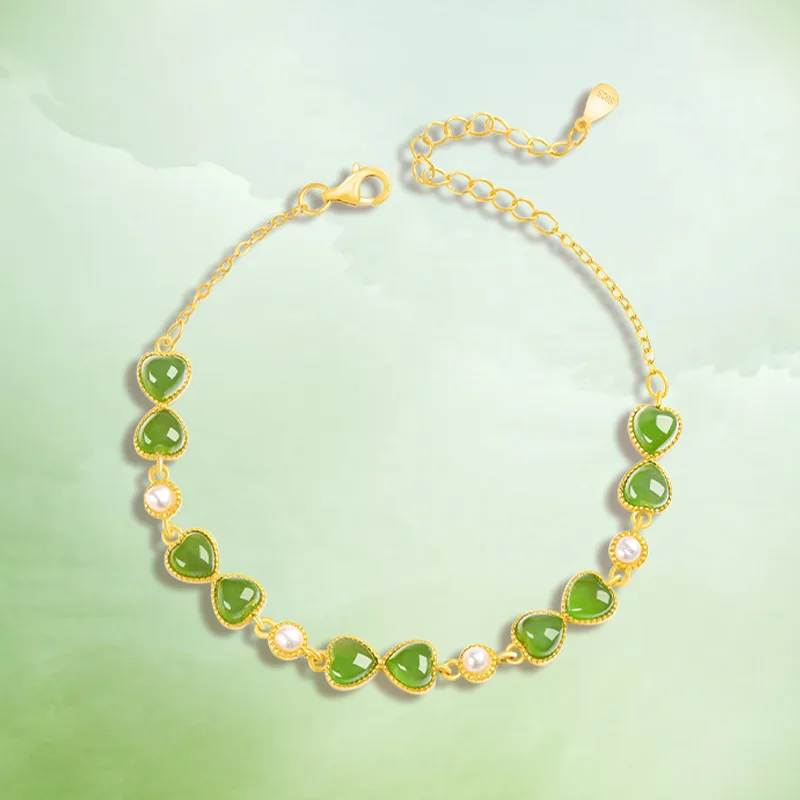 Natural Old Hotan Jade Jasper Pearl Heart-shaped Bracelet S925 Silver Inlaid Women's Fashion High-end Jewelry Drop Shipping
Natural Old Hotan Jade Jasper Pearl Heart-shaped Bracelet S925 Silver Inlaid Women's Fashion High-end Jewelry Drop Shipping