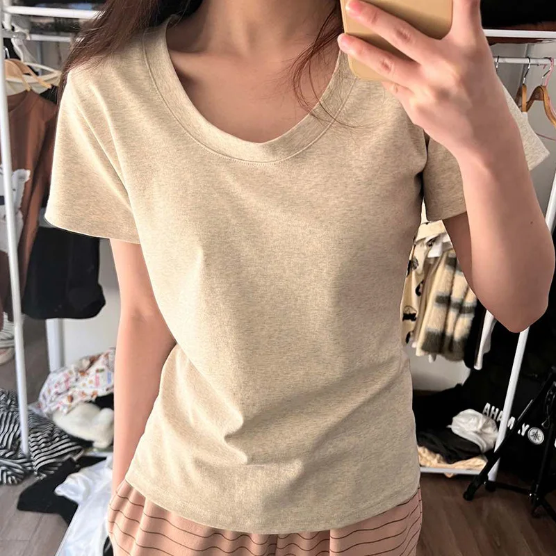 Sleepveulartt-shirt WOMEN'S summer2025new cotton slim-fit low round neck basic style new top
Sleepveulartt-shirt WOMEN'S summer2025new cotton slim-fit low round neck basic style new top