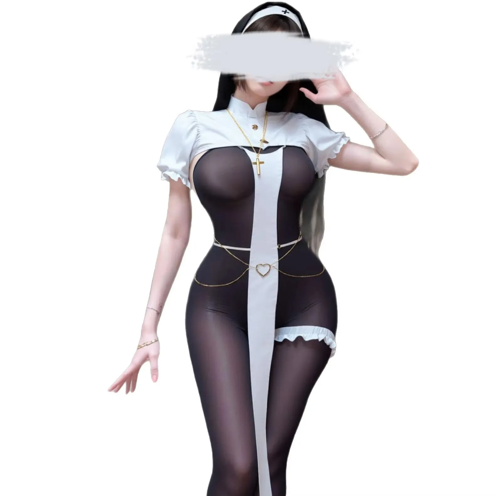 Dark night abstinence nun Women Sexy Cosplay Costume Halloween Adult See-through Maid Open Crotch Jumpsuit With Veil Party Suit
Dark night abstinence nun Women Sexy Cosplay Costume Halloween Adult See-through Maid Open Crotch Jumpsuit With Veil Party Suit