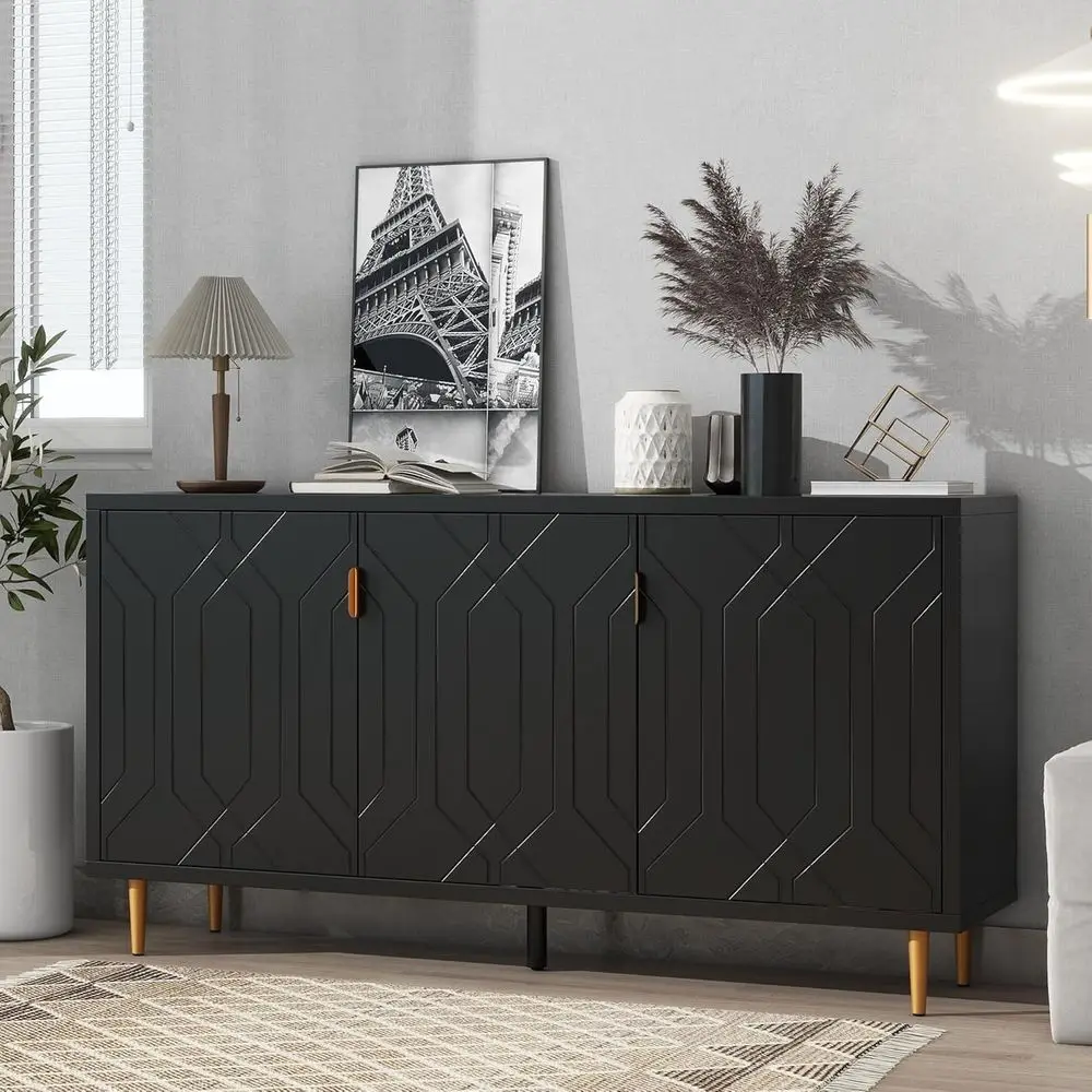 Modern Black Wood Sideboard with Adjustable Shelves and 3-Door Coffee Bar Cabinet for TV Stand or Living Spaces
Modern Black Wood Sideboard with Adjustable Shelves and 3-Door Coffee Bar Cabinet for TV Stand or Living Spaces