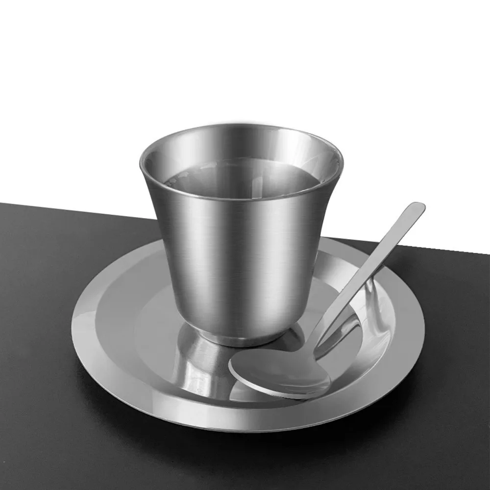 304 Stainless Steel Coffee Cup Set 80ml Capacity With Saucer Spoon Insulated Coffee Cup Double Wall Insulated Unbreakable
304 Stainless Steel Coffee Cup Set 80ml Capacity With Saucer Spoon Insulated Coffee Cup Double Wall Insulated Unbreakable