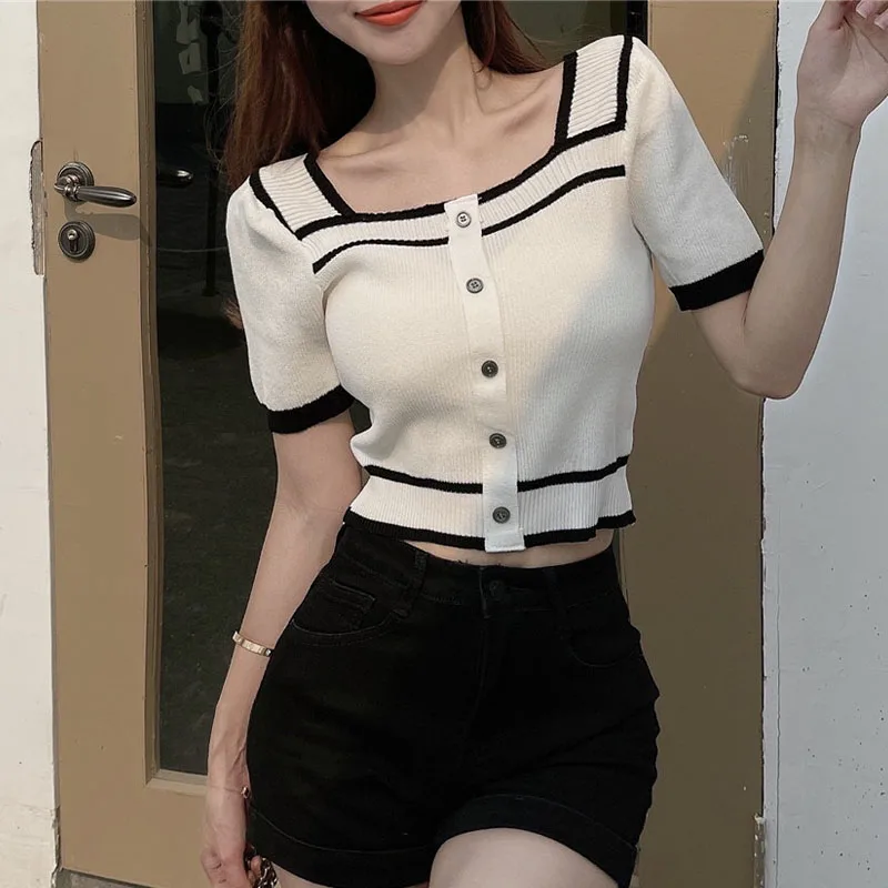 Women's Clothing Elegant Slim Square Collar Knitted Tops Summer Fashion Striped Commute Temperament Pullovers
Women's Clothing Elegant Slim Square Collar Knitted Tops Summer Fashion Striped Commute Temperament Pullovers