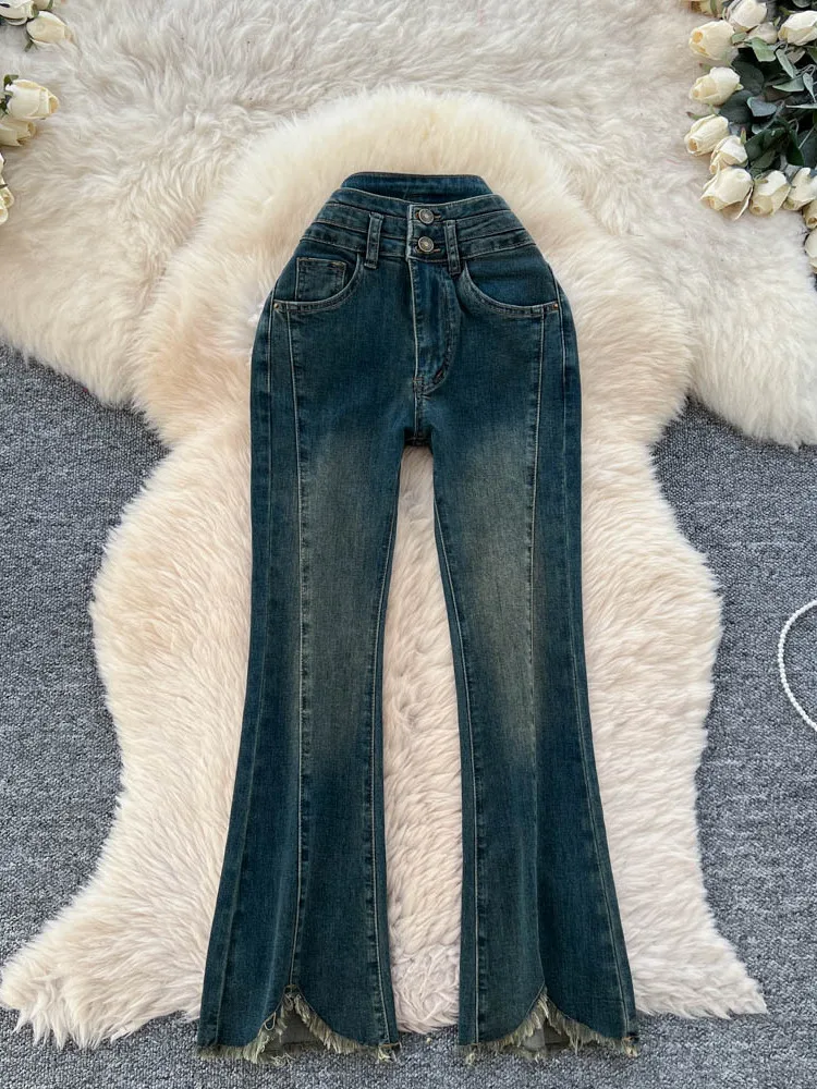 Ретро американские джинсы с высокой талией и двумя пуговицами, джинсовые джинсы с разрезом, женские тонкие расклешенные брюки с девятью точками, вышивка, всесезонные
Ретро американские джинсы с высокой талией и двумя пуговицами, джинсовые джинсы с разрезом, женские тонкие расклешенные брюки с девятью точками, вышивка, всесезонные