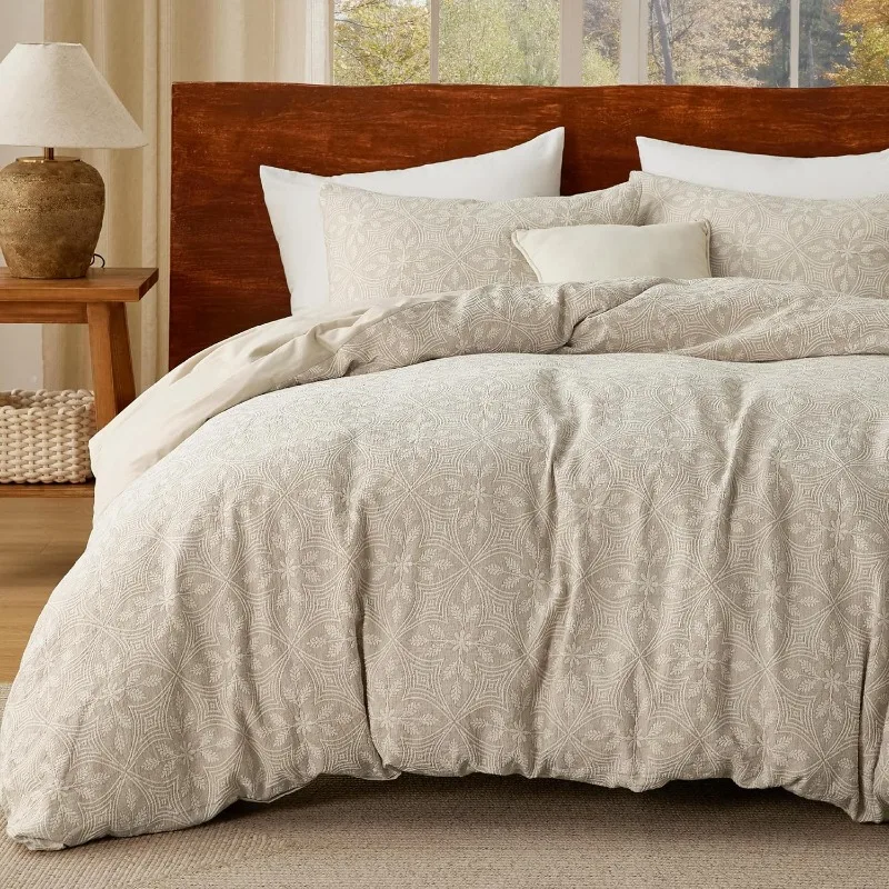 Cotton Duvet Cover Queen Size - Boho Textured Embroidery Jacquard Duvet Cover Set, Soft and Breathable Bedding Set
Cotton Duvet Cover Queen Size - Boho Textured Embroidery Jacquard Duvet Cover Set, Soft and Breathable Bedding Set