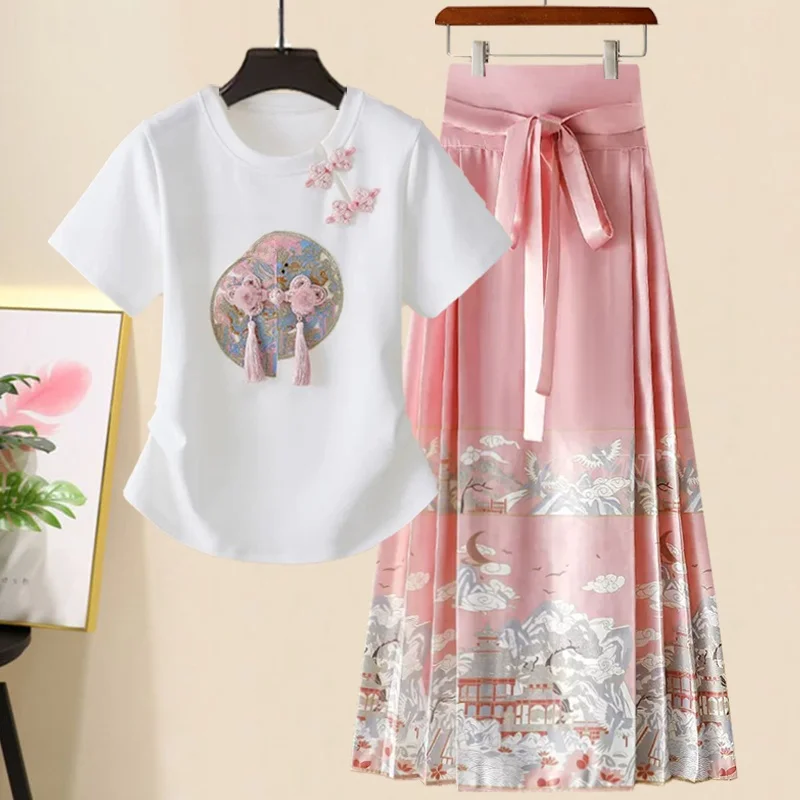 New Chinese Style Pink Short Sleeve High Waist A-Line Hanfu Skirt Women's Daily Wear Summer Fashion Traditional Culture Design
New Chinese Style Pink Short Sleeve High Waist A-Line Hanfu Skirt Women's Daily Wear Summer Fashion Traditional Culture Design