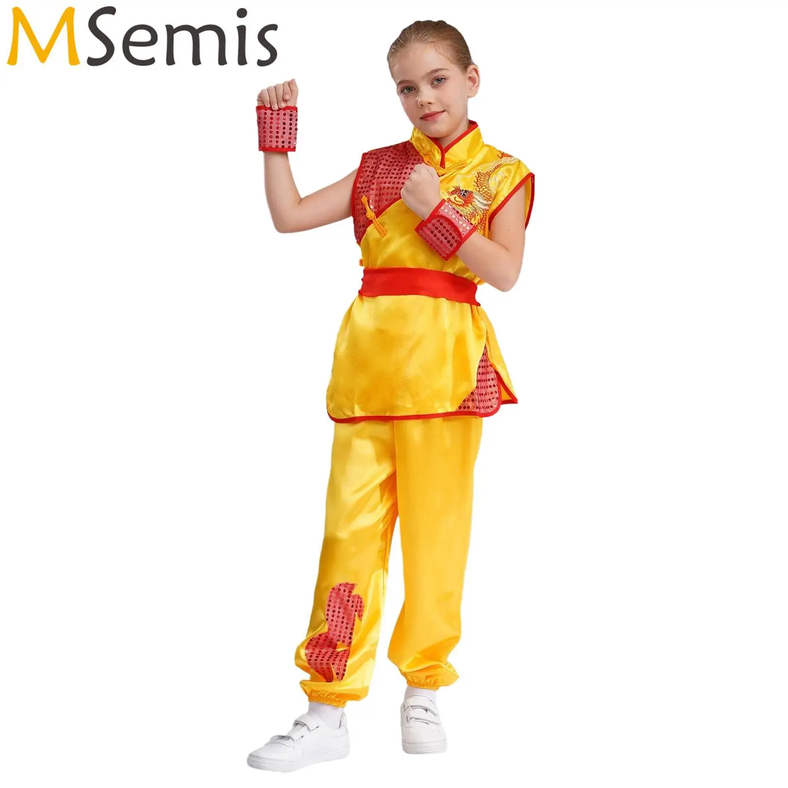 Kids Girls Boys Satin Kung Fu Suit Unisex Children Martial Arts Performance Costume Sequined Dots Tops with Pants Belt Cuffs
Kids Girls Boys Satin Kung Fu Suit Unisex Children Martial Arts Performance Costume Sequined Dots Tops with Pants Belt Cuffs