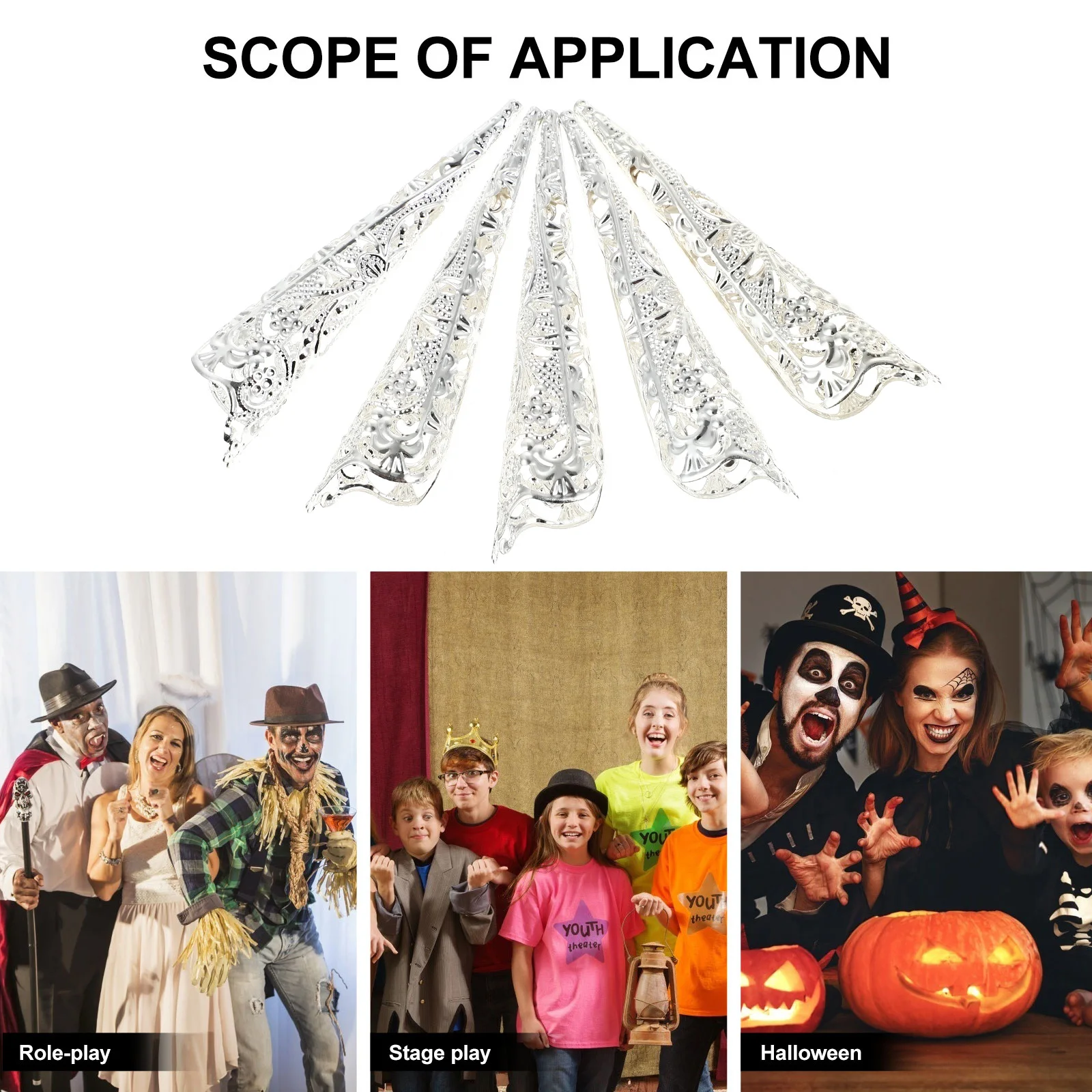 10pcs Metal Hollow Fake Nails Lightweight Alloy Finger Claw Rings Black Cover Costume Accessories Cosplay Halloween Nail Art 
10pcs Metal Hollow Fake Nails Lightweight Alloy Finger Claw Rings Black Cover Costume Accessories Cosplay Halloween Nail Art