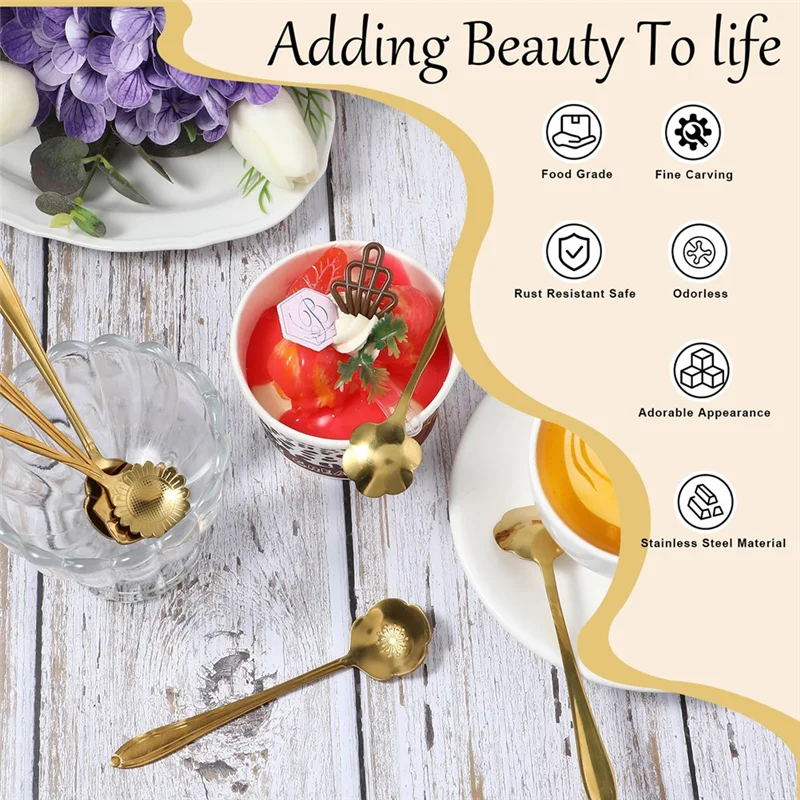 AONEQ-40Pcs Gold Coffee Spoons Stainless Steel Flower Dessert Spoons 5 Inches Demitasse Spoons For Tableware Kitchen,Cafe,Bar
AONEQ-40Pcs Gold Coffee Spoons Stainless Steel Flower Dessert Spoons 5 Inches Demitasse Spoons For Tableware Kitchen,Cafe,Bar