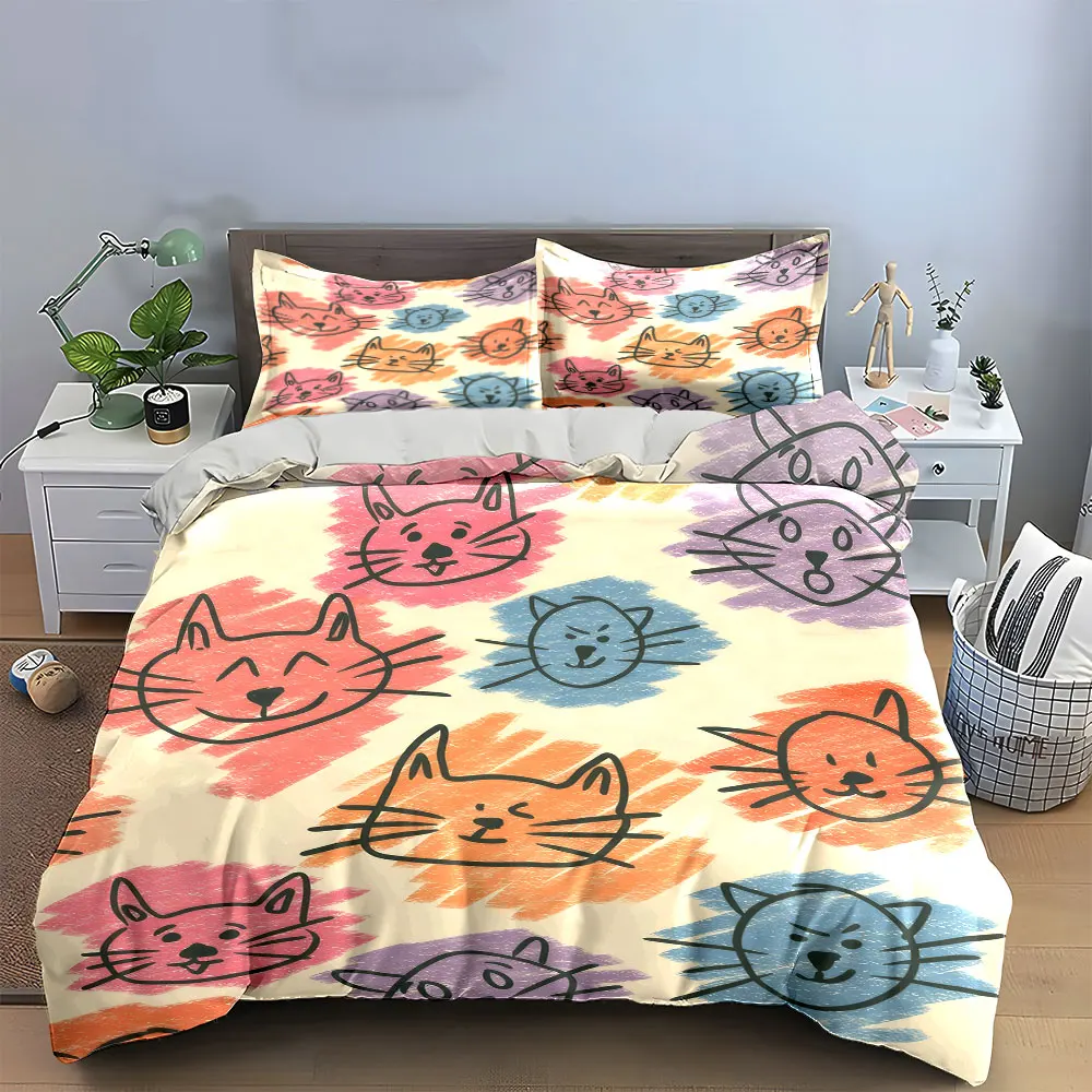 Colorful Cat Pattern Decor Set Bedding Set with 1 Duvet Cover 2 Pillowcases Single Double King Queen, Gift
Colorful Cat Pattern Decor Set Bedding Set with 1 Duvet Cover 2 Pillowcases Single Double King Queen, Gift