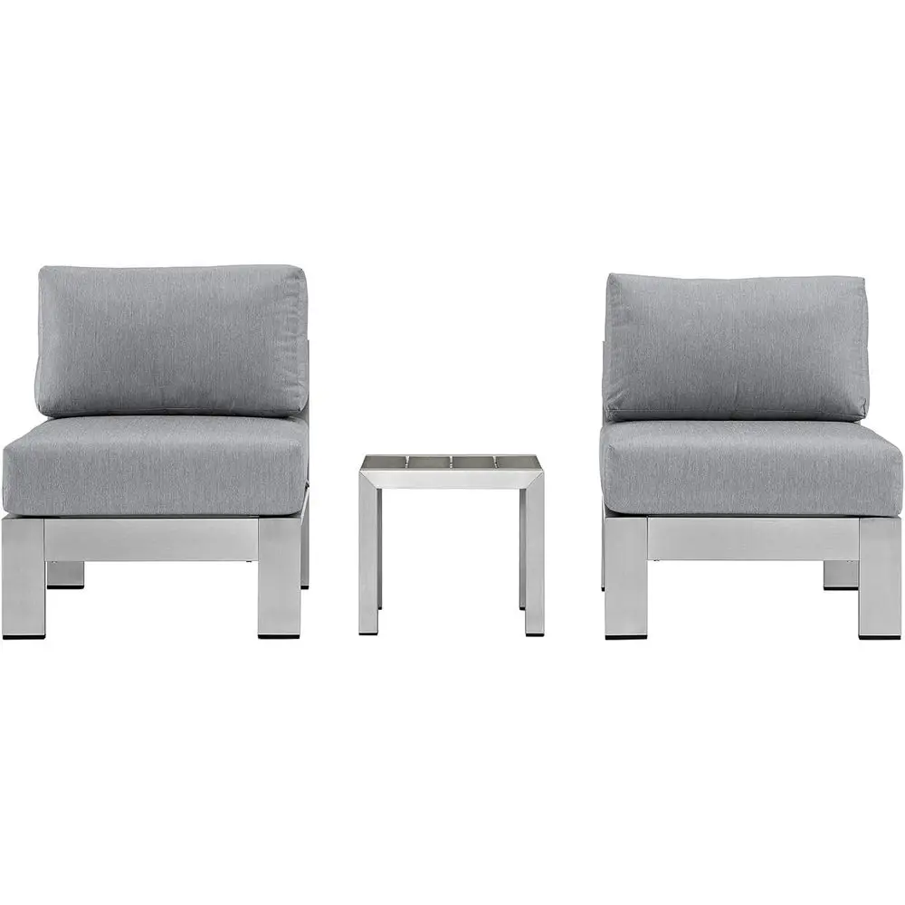 Aluminum 3-Piece Patio Set in Silver Gray, Comfortable Seating for Two
Aluminum 3-Piece Patio Set in Silver Gray, Comfortable Seating for Two