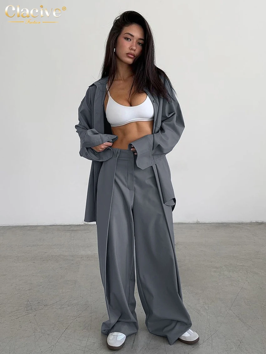 Clacive Fashion Loose Gray 2 Piece Sets Women Outfit 2025 Elegant Long Sleeve Shirt With High Waist Wide Pants Set Female
Clacive Fashion Loose Gray 2 Piece Sets Women Outfit 2025 Elegant Long Sleeve Shirt With High Waist Wide Pants Set Female