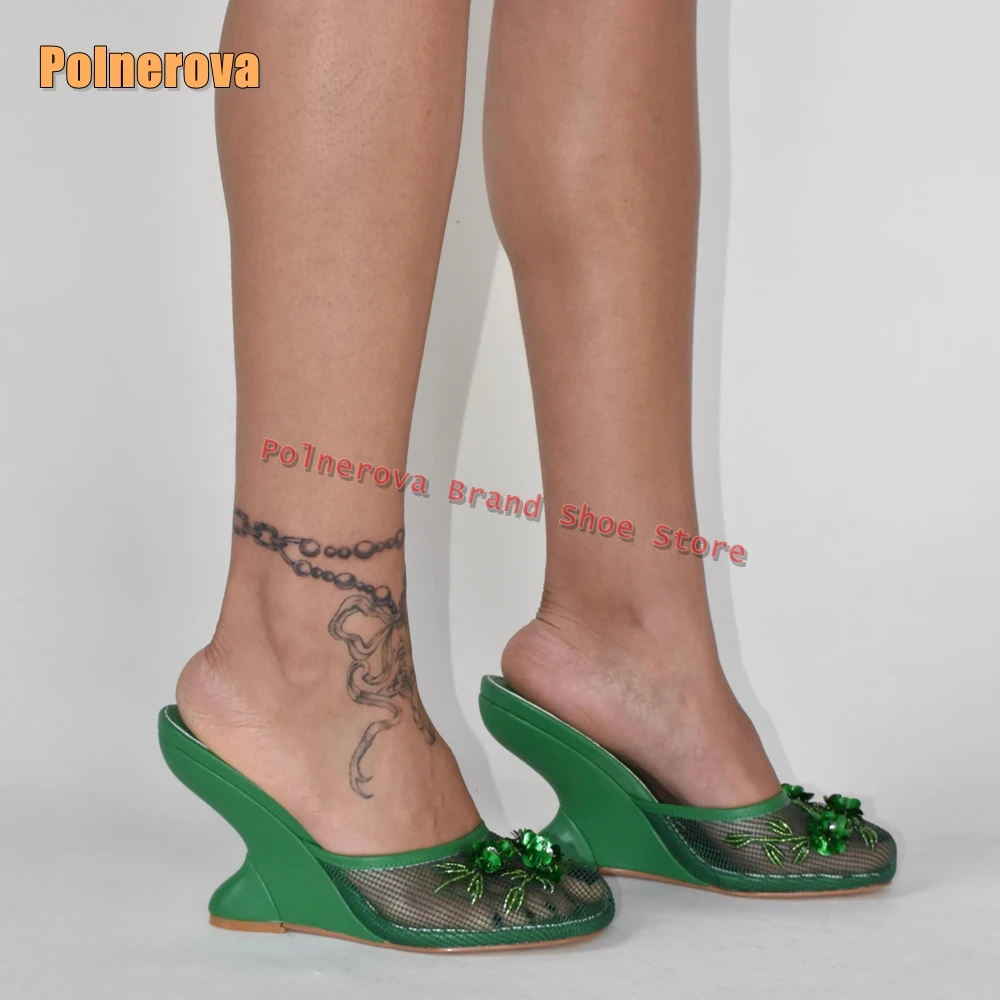 Green Mesh Flower Decoration Sandals Round Toe Shaped Heel Slingback Slip On Embroidery Women Fashion Slippers 2025 Summer Trend
Green Mesh Flower Decoration Sandals Round Toe Shaped Heel Slingback Slip On Embroidery Women Fashion Slippers 2025 Summer Trend