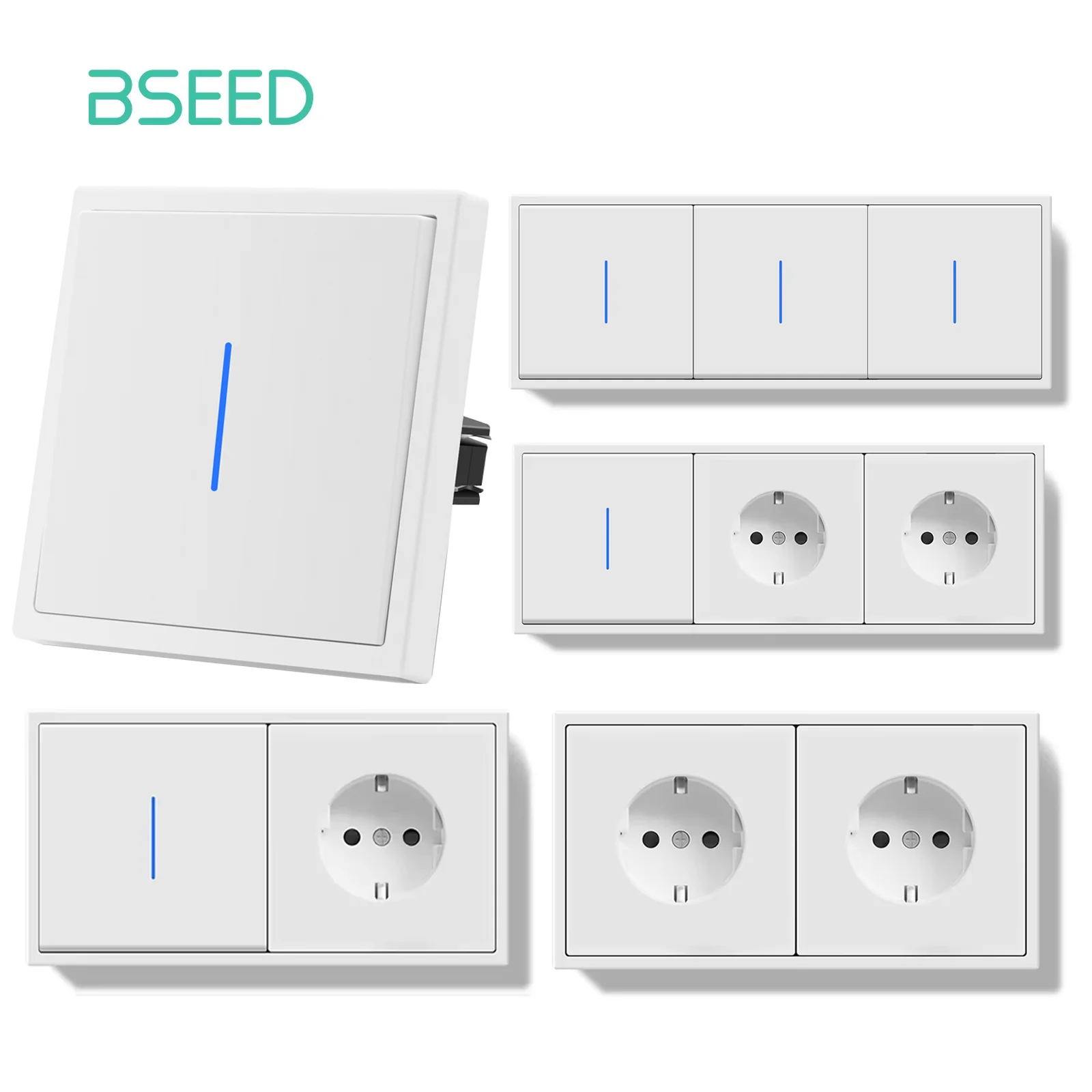 BSEED 1/2Gang Механический кнопочный переключатель со светодиодом 1-контактная одинарная розетка европейского стандарта Двойные розетки Тройные электрические розетки Пластиковая панель 
BSEED 1/2Gang Механический кнопочный переключатель со светодиодом 1-контактная одинарная розетка европейского стандарта Двойные розетки Тройные электрические розетки Пластиковая панель