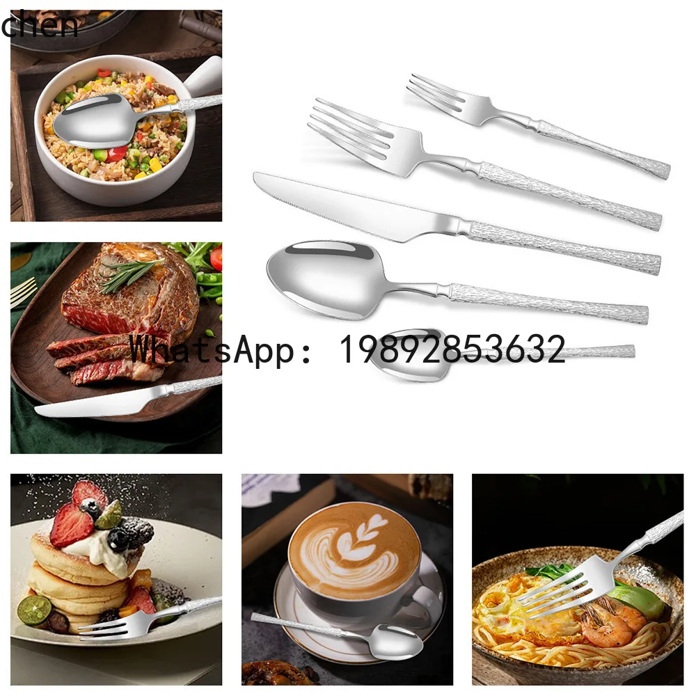 4-9hammered stainless steel cutlery set - 24 piece set for hotel, restaurant, and steakhouse use (knives, forks, spoons)
4-9hammered stainless steel cutlery set - 24 piece set for hotel, restaurant, and steakhouse use (knives, forks, spoons)