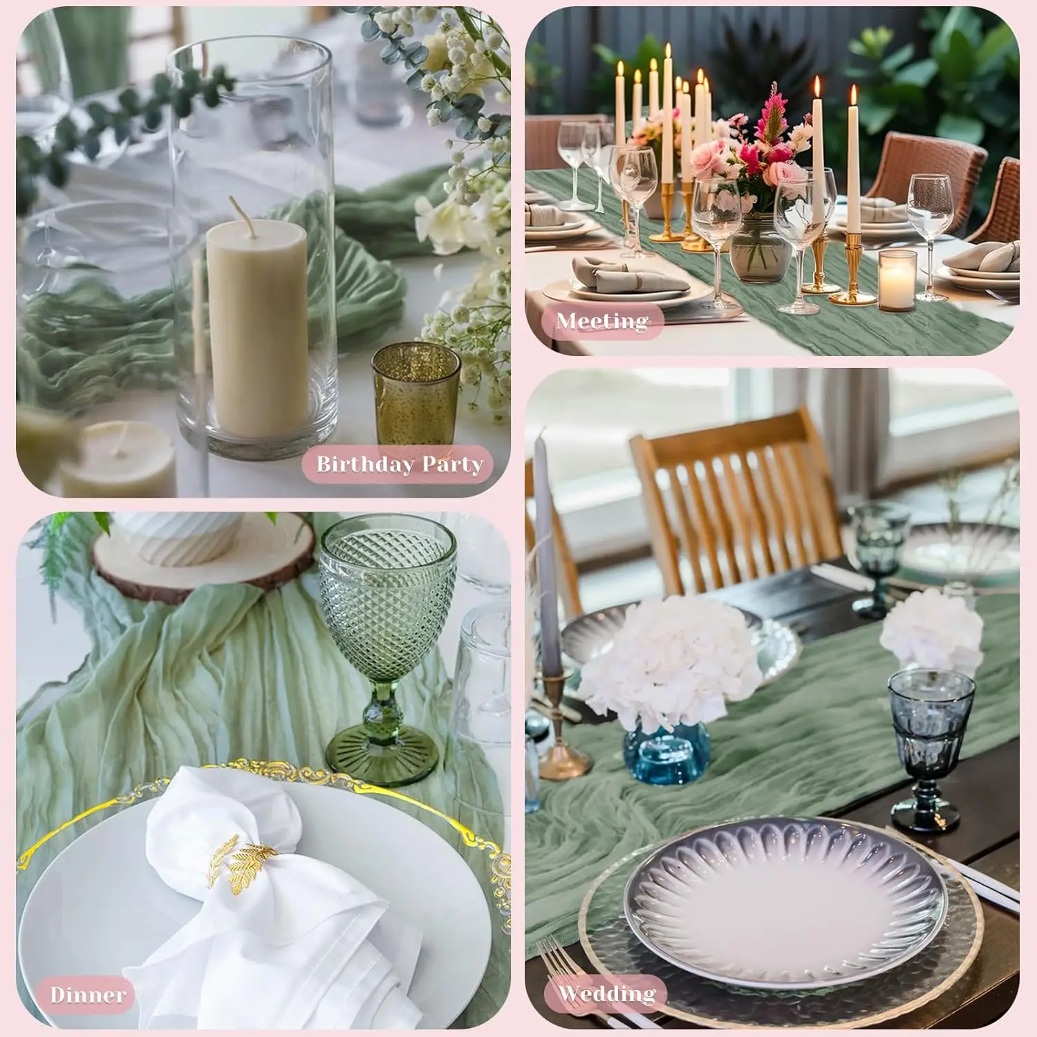 6pcs Spring Rustic Table Runners Sage Green Cheesecloth Table Runner for St Patrick's Day Wedding Party Baby Bridal Shower Decor
6pcs Spring Rustic Table Runners Sage Green Cheesecloth Table Runner for St Patrick's Day Wedding Party Baby Bridal Shower Decor