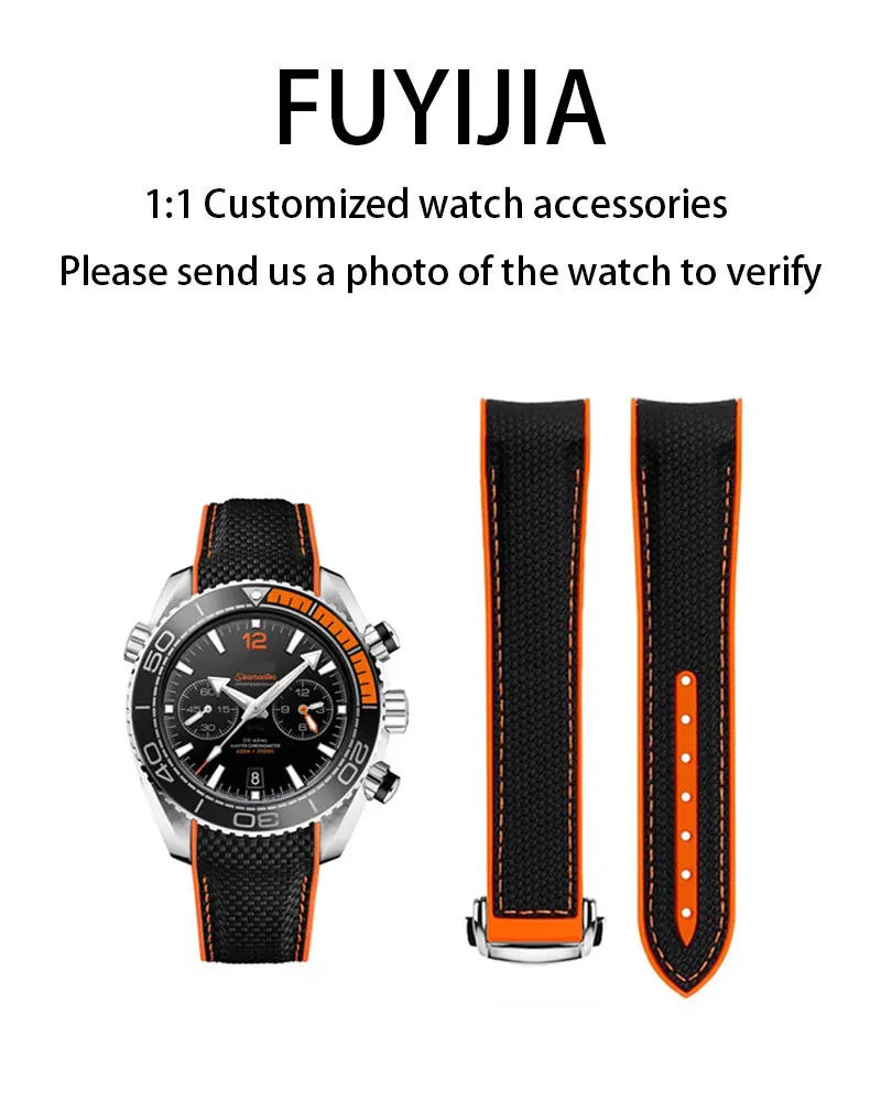 FUYIJIA Man Custom O-MEGA SEAMASTER 600M Original Watchbands 21MM*18MM 22MM*20MM Fluororubber + Canvas Strap Folding Buckle Belt 
FUYIJIA Man Custom O-MEGA SEAMASTER 600M Original Watchbands 21MM*18MM 22MM*20MM Fluororubber + Canvas Strap Folding Buckle Belt