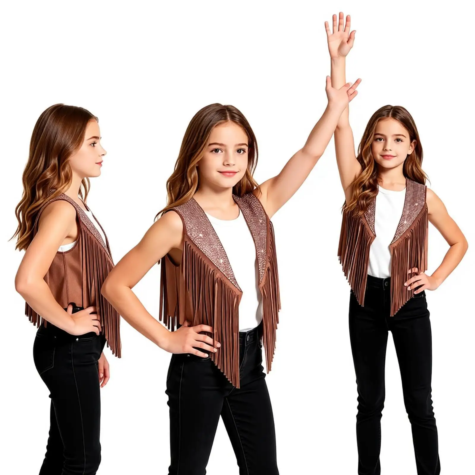 Vintage Cowgirl Costume Sparkly Rhinestones Tassel Vest Hippie Faux Suede Rivets Sleeveless Fringe Jacket Waistcoat Streetwear
Vintage Cowgirl Costume Sparkly Rhinestones Tassel Vest Hippie Faux Suede Rivets Sleeveless Fringe Jacket Waistcoat Streetwear