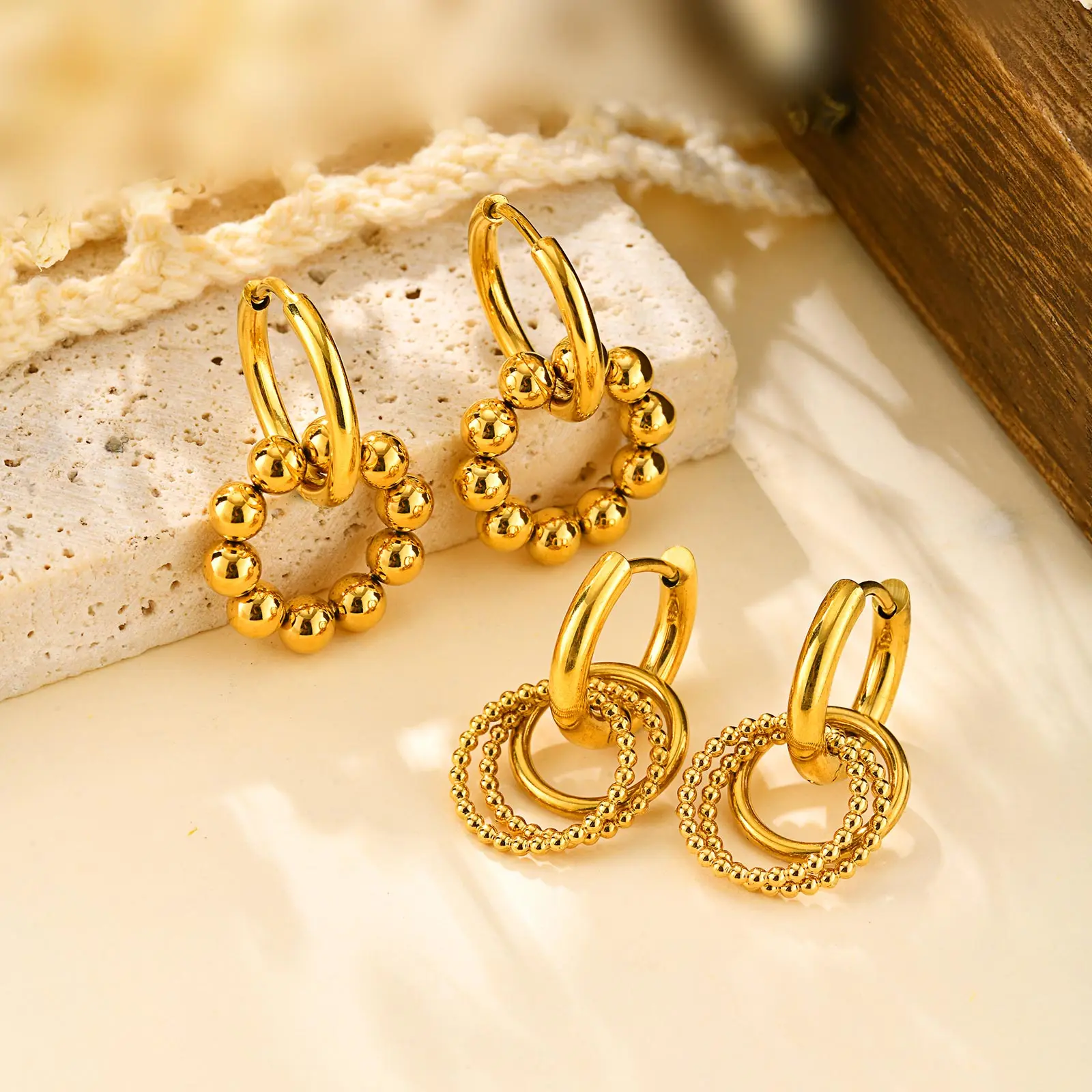 Fashion Stainless Steel Bead Multi Ring Earrings, 18K Gold Plated Round Dangle Earrings, Waterproof Geometric Jewelry for Women
Fashion Stainless Steel Bead Multi Ring Earrings, 18K Gold Plated Round Dangle Earrings, Waterproof Geometric Jewelry for Women