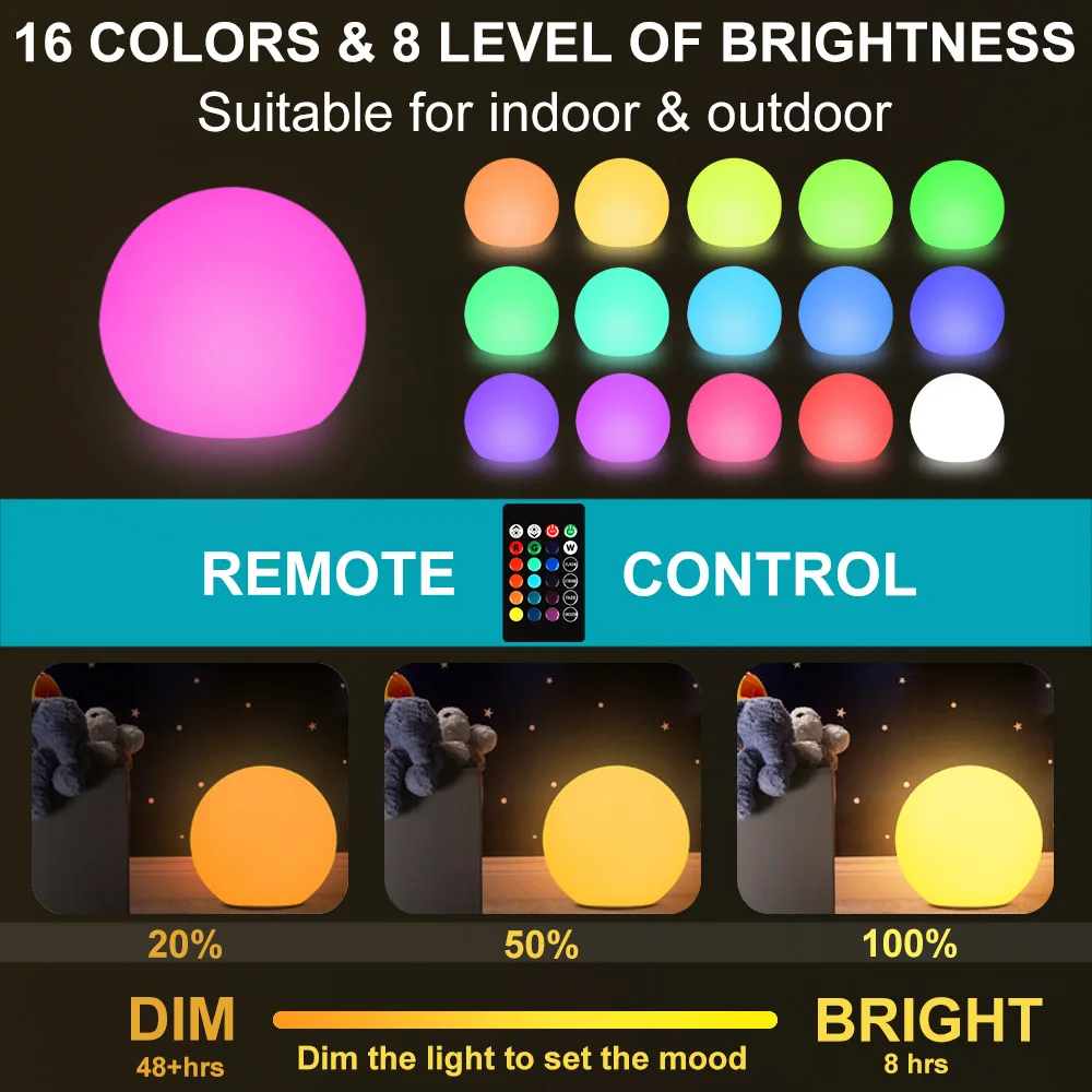 Outdoor LED Garden Ball Lights Remote Control Floor Street Lawn Lamp Swimming Pool Wedding Party Holiday Home Decoration Lamp
Outdoor LED Garden Ball Lights Remote Control Floor Street Lawn Lamp Swimming Pool Wedding Party Holiday Home Decoration Lamp