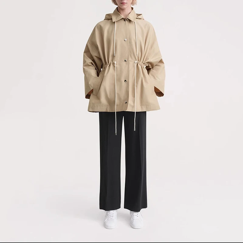 Beige Hooded Drawstring Waist Slim Pike Coat 2023 Autumn New Simple Design Style Single Breasted Long Sleeve Women's Coat
Beige Hooded Drawstring Waist Slim Pike Coat 2023 Autumn New Simple Design Style Single Breasted Long Sleeve Women's Coat