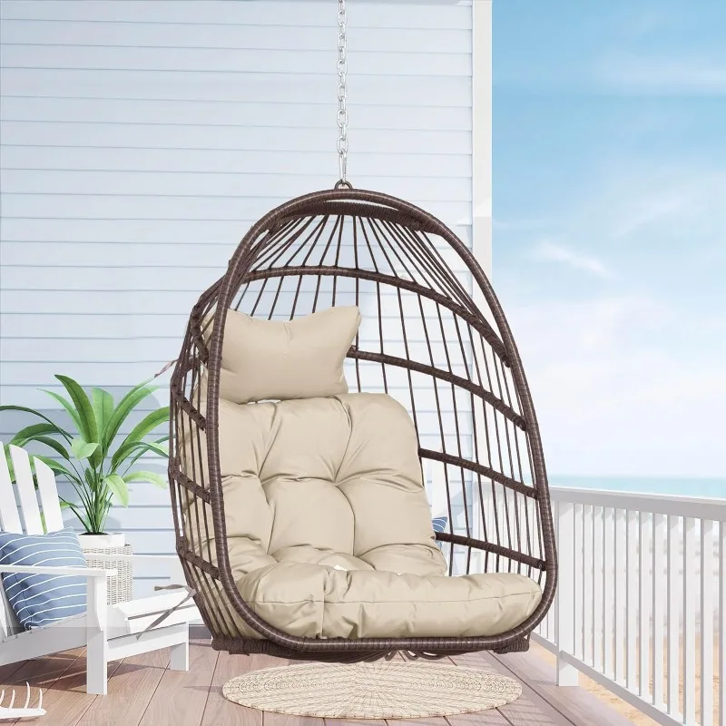 Hanging Egg Chair Without Stand Brown PE Wicker Swing Hammock Egg Basket Ceiling Chairs with Beige Cushions 265lbs Capaticy
Hanging Egg Chair Without Stand Brown PE Wicker Swing Hammock Egg Basket Ceiling Chairs with Beige Cushions 265lbs Capaticy