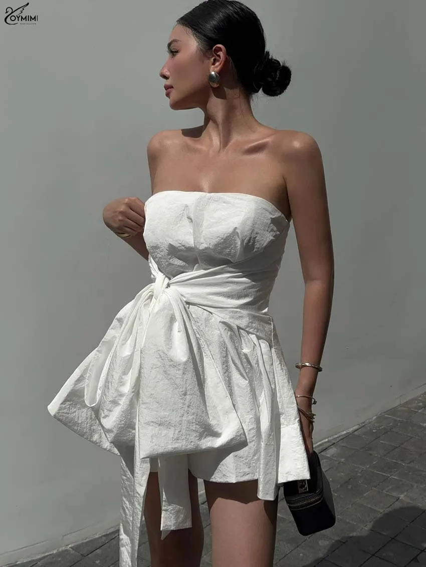 Oymimi Summer White Slim Dresses For Woman Fashion Strapless Open Back Lace-Up Dresses Casual New Pleated Mini Dress Streetwear
Oymimi Summer White Slim Dresses For Woman Fashion Strapless Open Back Lace-Up Dresses Casual New Pleated Mini Dress Streetwear