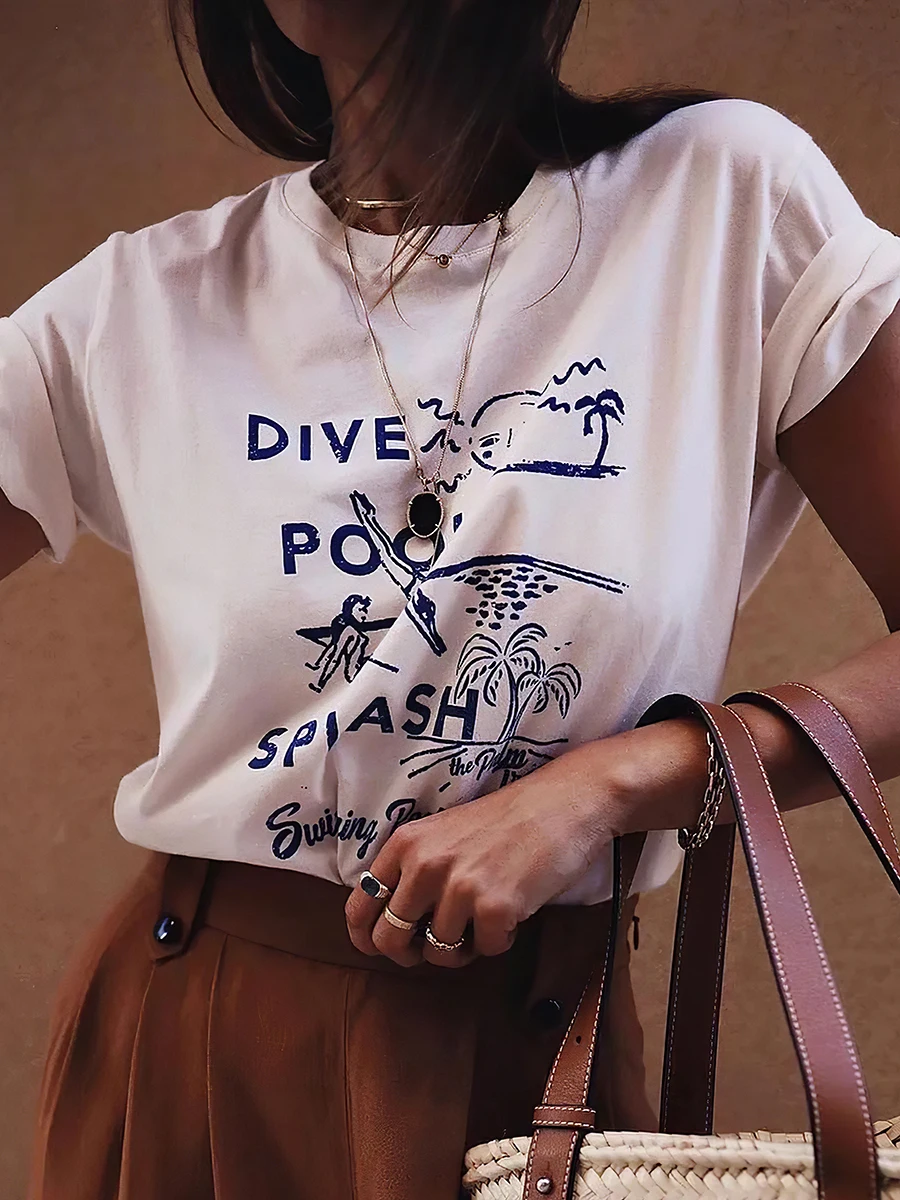 Abstract Letter Print T-shirt Woman Round Neck Short Sleeve Organic Cotton T-shirts Top Femme Vintage Elegant Tee Shirts Summer
Abstract Letter Print T-shirt Woman Round Neck Short Sleeve Organic Cotton T-shirts Top Femme Vintage Elegant Tee Shirts Summer