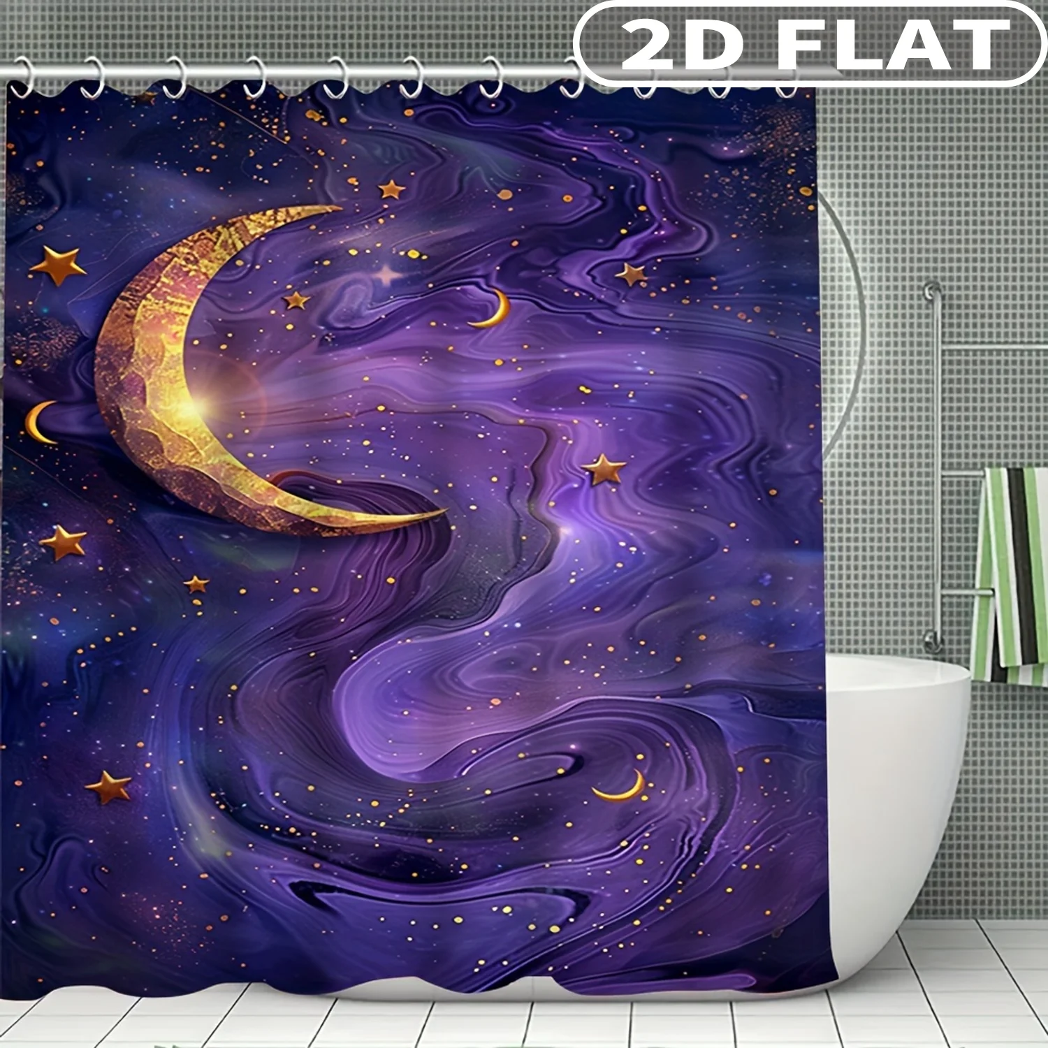 1pc/ 4pcs 2D FLAT Purple Galaxy Moon Stars Pattern Shower Curtain Set, Accessories with Bath Mat, U-shaped Mat, Toilet Lid Cove
1pc/ 4pcs 2D FLAT Purple Galaxy Moon Stars Pattern Shower Curtain Set, Accessories with Bath Mat, U-shaped Mat, Toilet Lid Cove