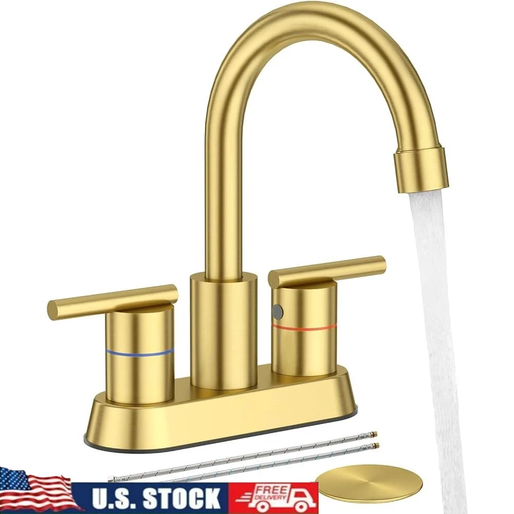 Brushed Gold Bathroom Faucet 4 Inch Centerset 2 Handle Sink Faucet Water Saving ABS Aerator Pop Up Drain Pipe 2 or 3 Hole
Brushed Gold Bathroom Faucet 4 Inch Centerset 2 Handle Sink Faucet Water Saving ABS Aerator Pop Up Drain Pipe 2 or 3 Hole