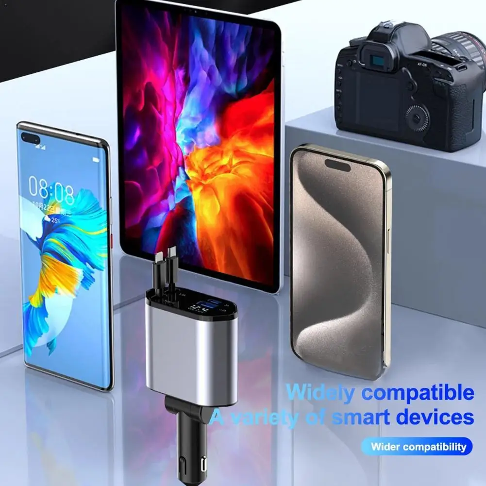 4 в 1, автомобильное зарядное устройство с выдвижным кабелем USB Type-C, 100 Вт + 20 Вт
4 в 1, автомобильное зарядное устройство с выдвижным кабелем USB Type-C, 100 Вт + 20 Вт