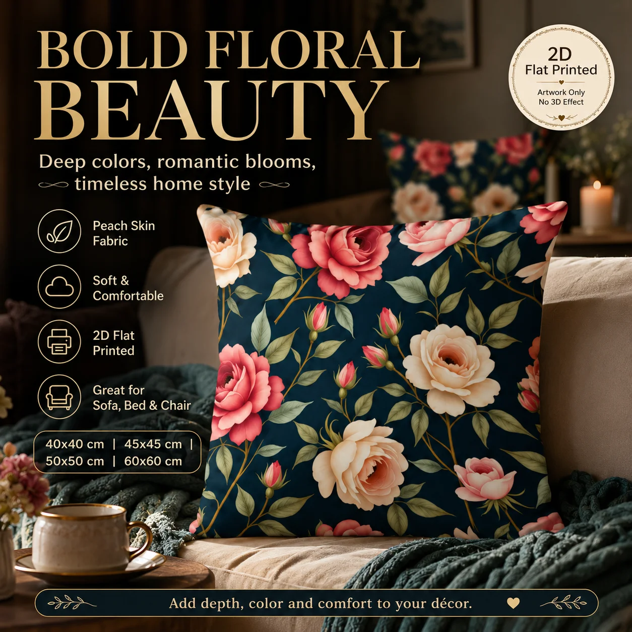 Vintage Floral Rose Pillowcase 2D Flat Printed Peach Skin Botanical Cushion Cover for Living Room Sofa Cozy Home Decor
Vintage Floral Rose Pillowcase 2D Flat Printed Peach Skin Botanical Cushion Cover for Living Room Sofa Cozy Home Decor