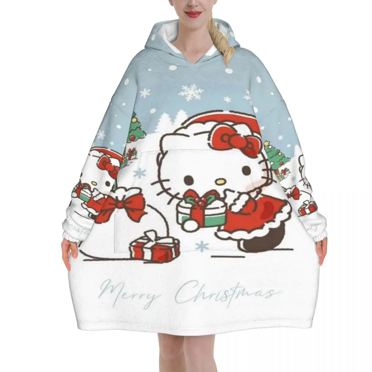Hellos Kittys Christmas Winter Snow Oversized Blanket Hoodie Sweatshirt Long Fleece Hooded Wearable Blanket with Large Pocket
Hellos Kittys Christmas Winter Snow Oversized Blanket Hoodie Sweatshirt Long Fleece Hooded Wearable Blanket with Large Pocket