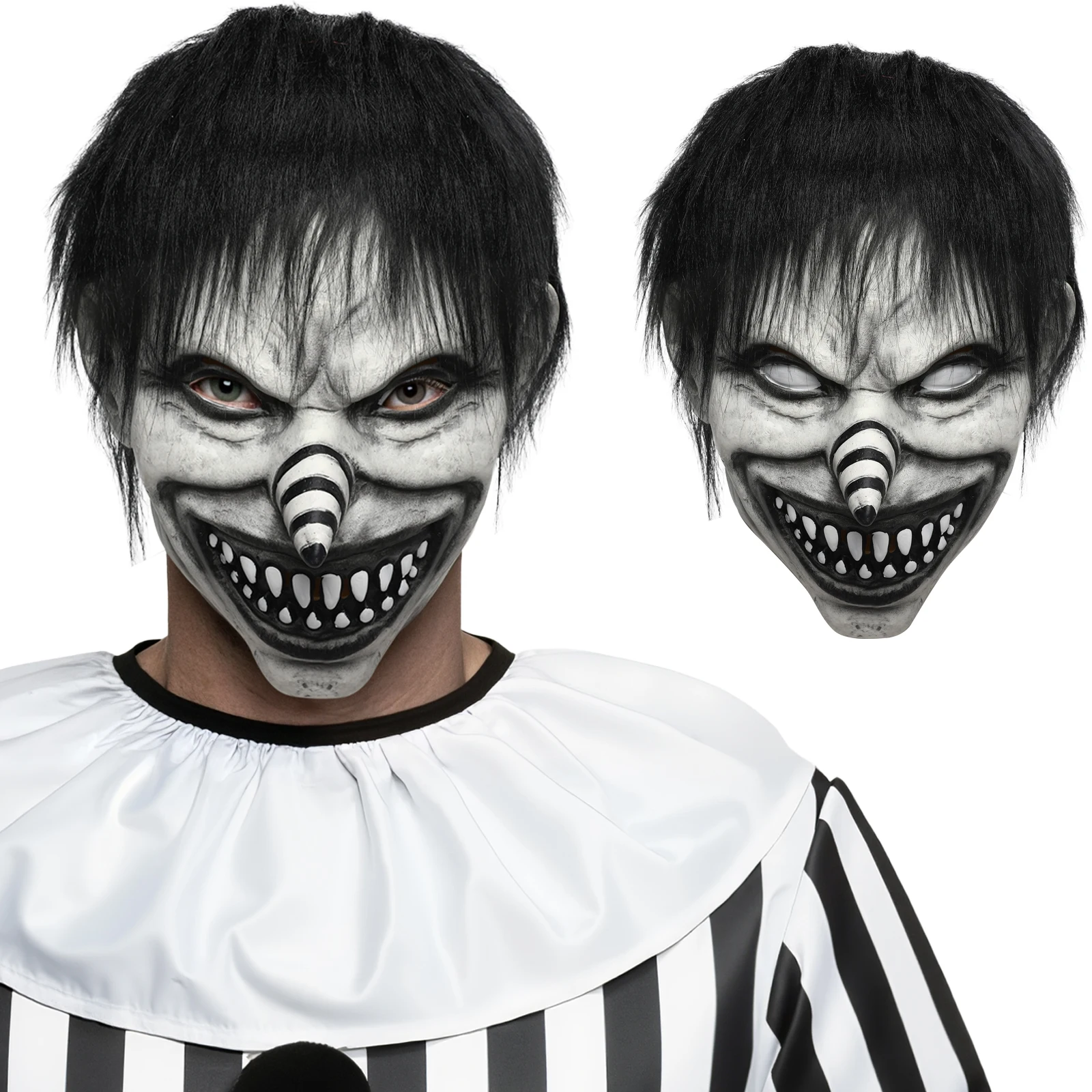 Scary Demon Clown Mask Evil Clown Mask Creepy Black Haired Clown Spiral Nose Latex Mask Halloween For Adult Cosplay Props
Scary Demon Clown Mask Evil Clown Mask Creepy Black Haired Clown Spiral Nose Latex Mask Halloween For Adult Cosplay Props
