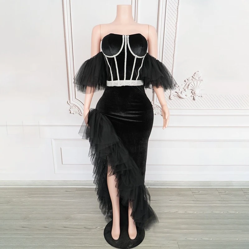 Black Velvet Mesh Evening Dresses Women Singer Performance Party Dress Bar Dj Ds Gogo Costume Stage Festival Outfit XS9234
Black Velvet Mesh Evening Dresses Women Singer Performance Party Dress Bar Dj Ds Gogo Costume Stage Festival Outfit XS9234