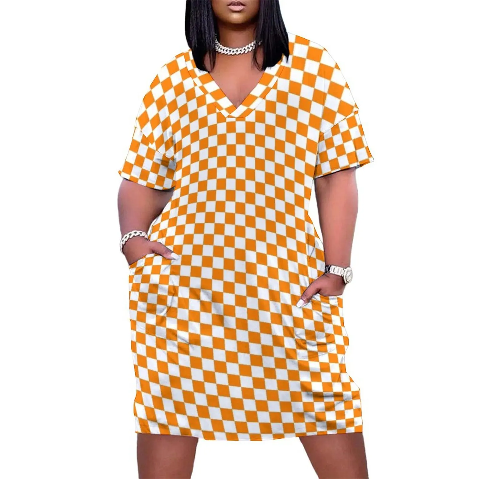 Orange and White Checkerboard Loose Pocket Dress long sleeve dress fairy dress Woman clothing
Orange and White Checkerboard Loose Pocket Dress long sleeve dress fairy dress Woman clothing
