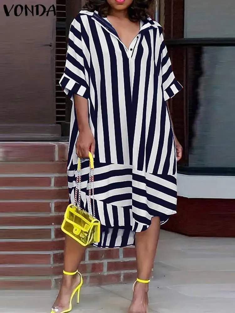 Fashion Shirt Dress 2024 VONDA Women Summer Loose Striped Printed Dress Fashion Elegant Sundress Beach Vestidos Casual Robe
Fashion Shirt Dress 2024 VONDA Women Summer Loose Striped Printed Dress Fashion Elegant Sundress Beach Vestidos Casual Robe
