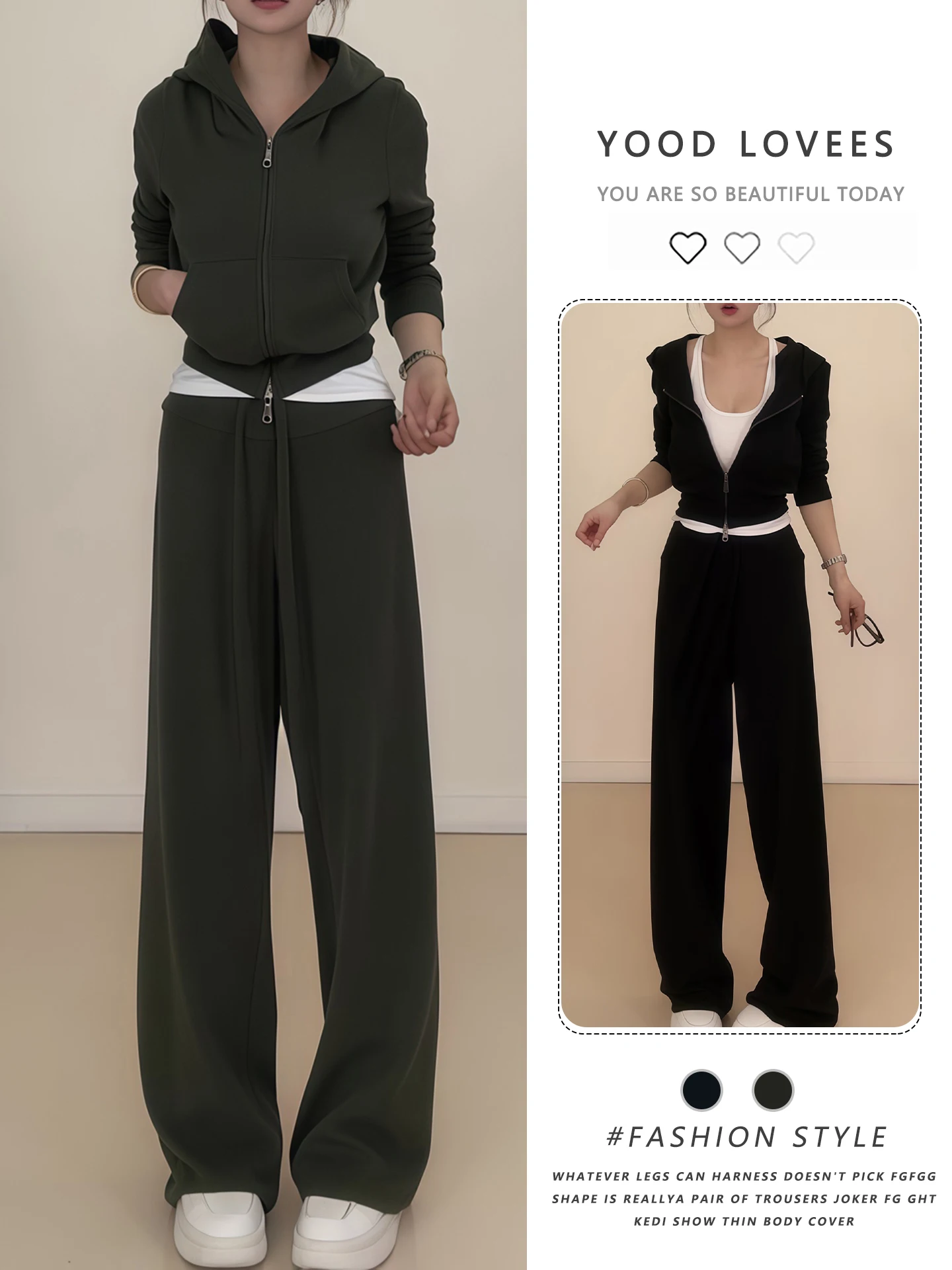 Korean Style Casual Loose Feelings Women's Spring Autumn Zipper Hoodie Jacket High Waist Flared Pants Two Piece Set
Korean Style Casual Loose Feelings Women's Spring Autumn Zipper Hoodie Jacket High Waist Flared Pants Two Piece Set