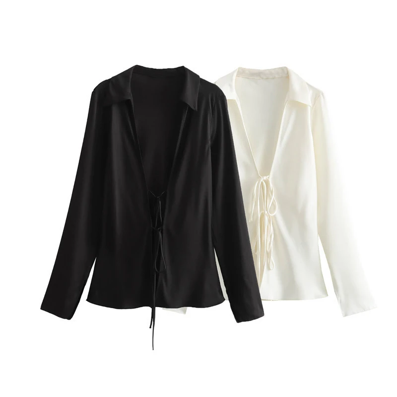 Women's Elegant Satin Lapel Blouses New Fashion Long Sleeve Bow Lace-up Shirt Female Casual Slim V-neck Tops Streetwear
Women's Elegant Satin Lapel Blouses New Fashion Long Sleeve Bow Lace-up Shirt Female Casual Slim V-neck Tops Streetwear